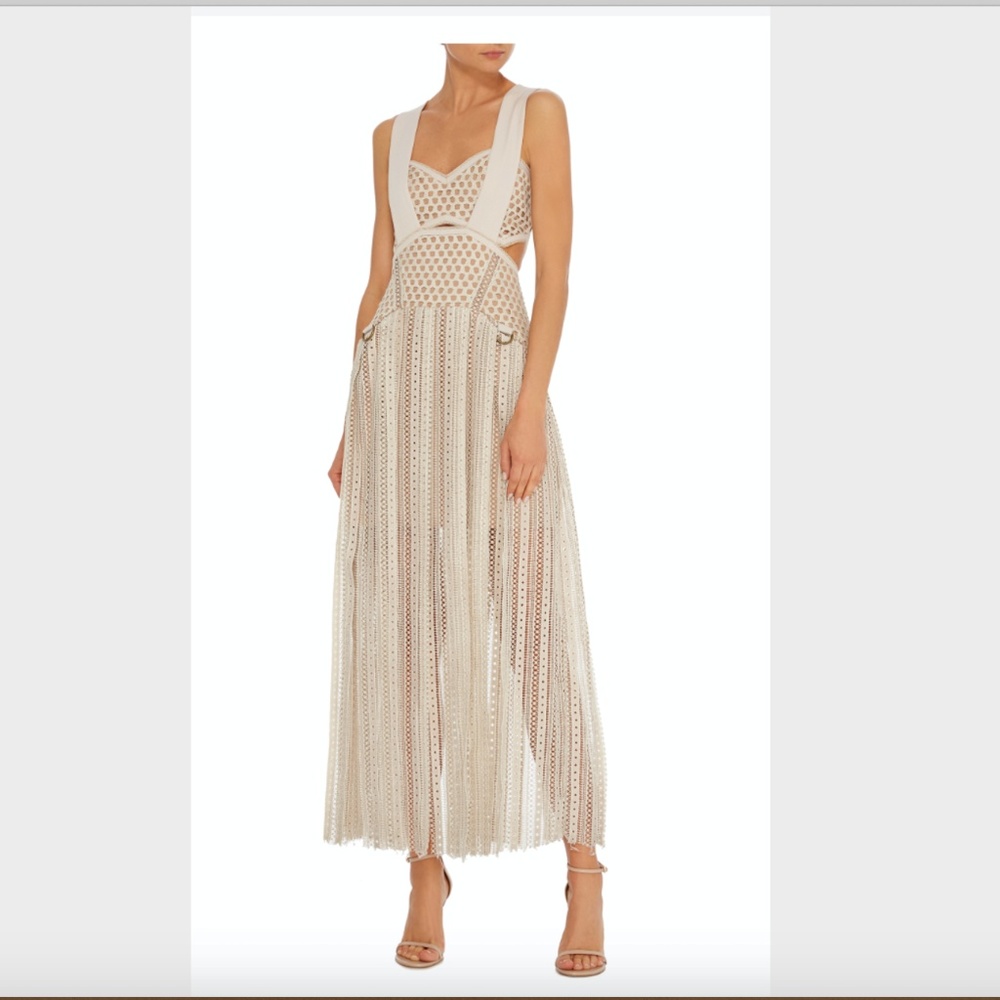 self-portrait Nude Mesh Peekaboo Fringe Cocktail D